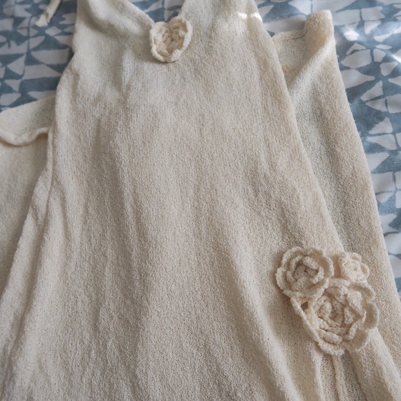 Meshki Cherie Knit Dress Halter Maxi Floral Detailing Cream Nude Semi Sheer - Picture 4 of 10